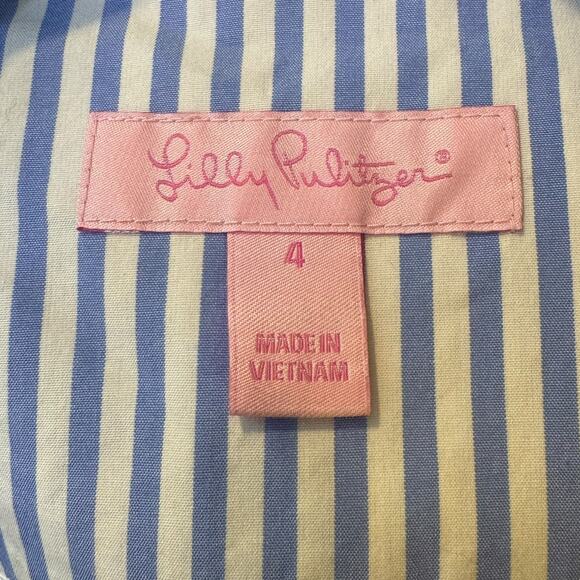 Lilly Pulitzer Size 4 Blue and White Striped Jonni Ruffle Front Blouse - Picture 3 of 4